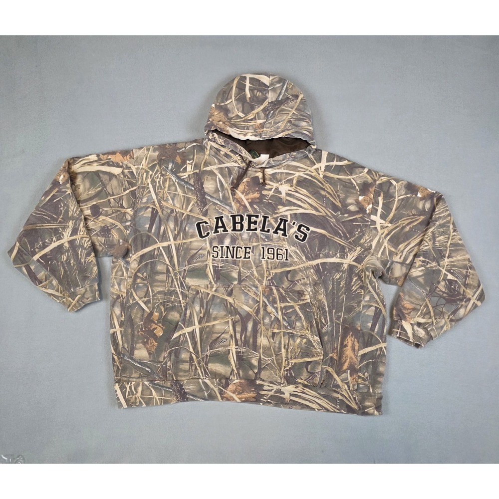 Vintage Cabelas Camo Hoodie Sweatshirt Size XXXL Advantage Max 4 HD Spellout Y2K